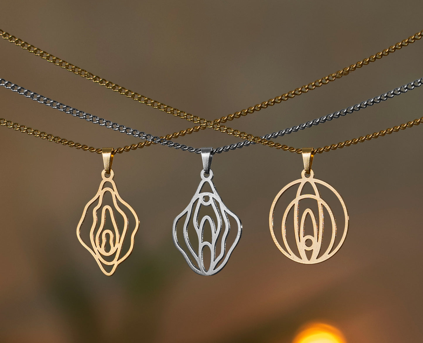 Vulva Design Halskette | Gold und Silber | Verschieden Formen & Verschlüsse | Aus Deutschland | Feministischer Schmuck | Kette